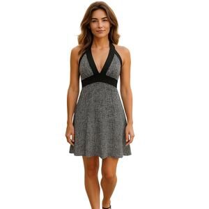 XX3 Dress Womens Small Black White Geometric Halter Empire Cocktail Y2K Sexy